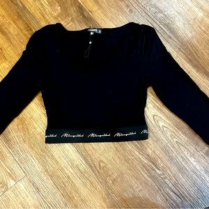 Black Band Long Sleeve Crop Top